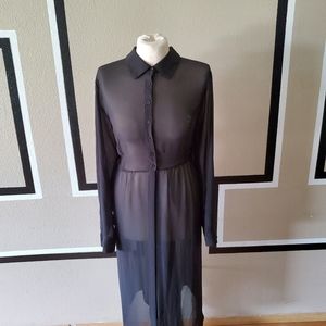 Sheer black blouse duster length